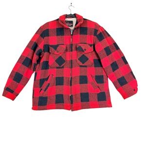 Vtg Westwind Wool Buffalo Plaid Jacket Mens M/L Sherpa Lined Workwear US Made